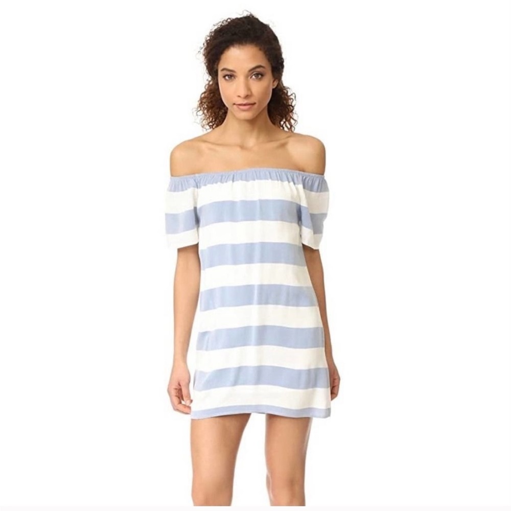 BB Dakota large striped off the shoulder dress blue and white